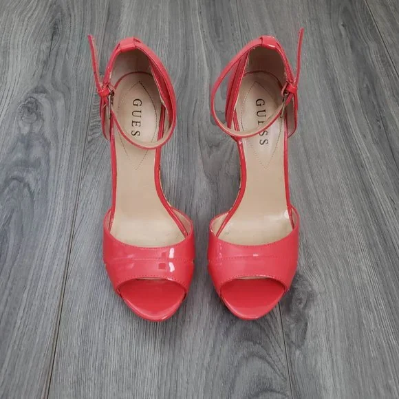 Guess Kalisa Open Toe Platform Wedge Sandals Patent Red Size 7 - Picture 2 of 12